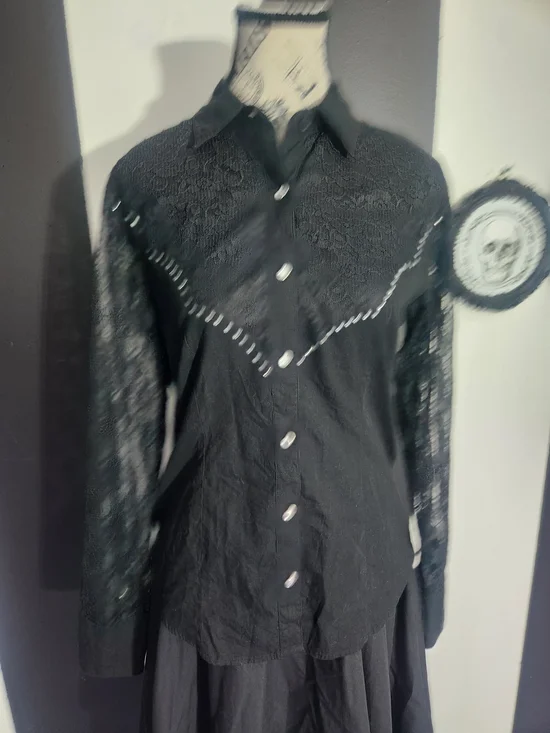 Panhandle Slim Black Lace Button-Down Shirt - Picture 3 of 8